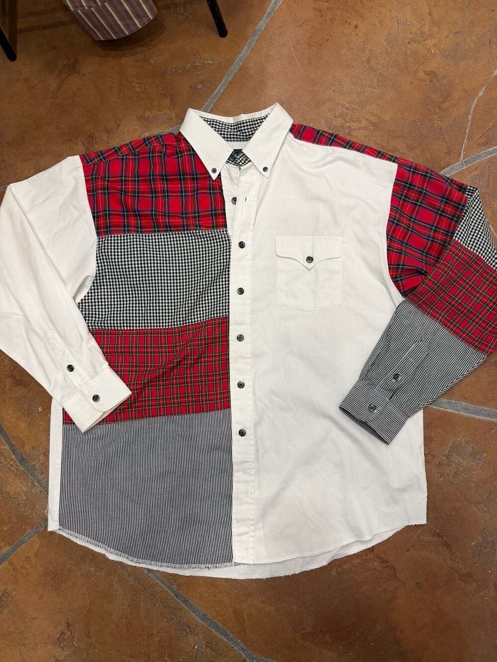 Panhandle Slim Patchwork Plaid Western Shirt Size XL 17.5 Multi